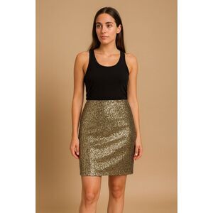 Chico’s Sequin Pencil Stephanie Skirt Gold New Size 3 = XL